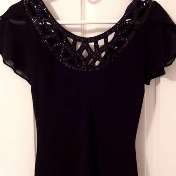 SL Fashions Black Chiffon Tea Length Dress - Picture 9 of 14